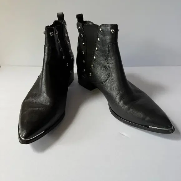 MARC FISHER LTD Black Leather Studded Ankle Boot 9.5 - Picture 3 of 16